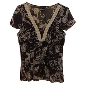 Torrid Blouse Brown with Cream Color Crochet detail 3X